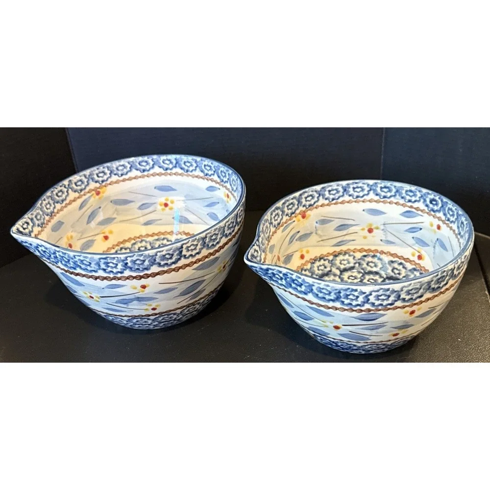 Temptations By Tara Old World Blue 2 Piece Nesting Mixing Bowl Spout 0.5/1 Quart